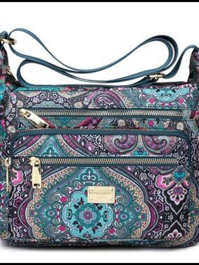 Pealwel Nylon Crossbody Purse Multi Pocket Satchel Shoulder Bag